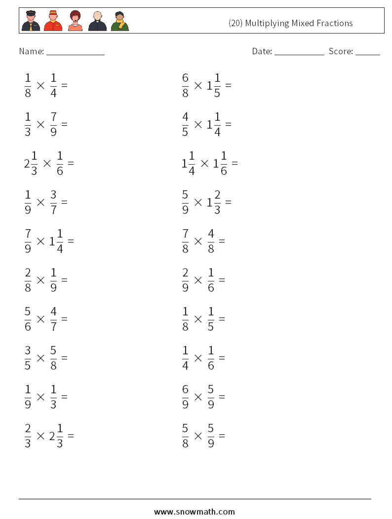 (20) Multiplying Mixed Fractions Maths Worksheets 13