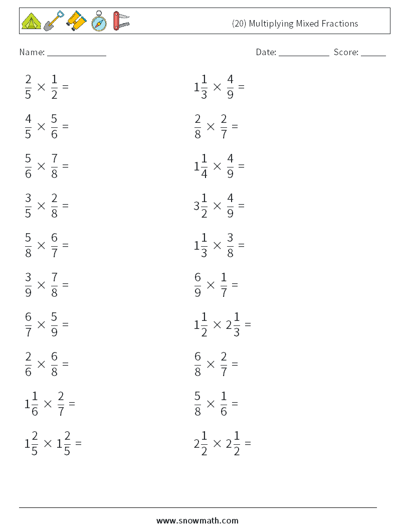 (20) Multiplying Mixed Fractions Maths Worksheets 14