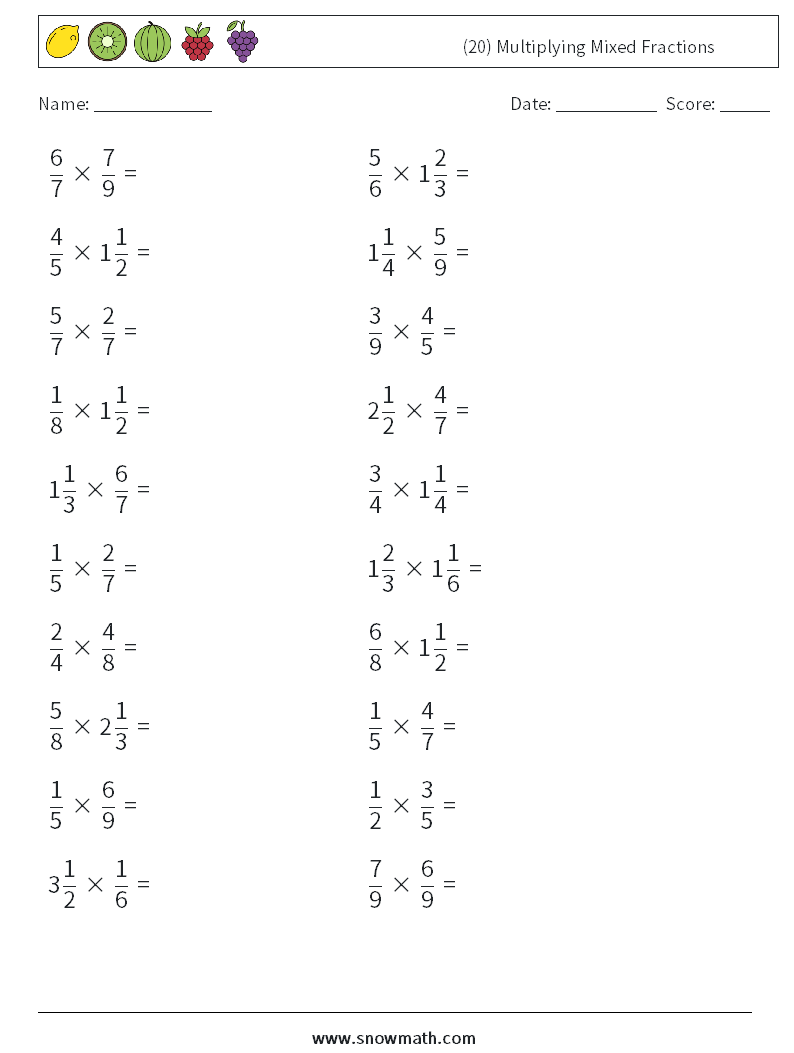 (20) Multiplying Mixed Fractions Maths Worksheets 15