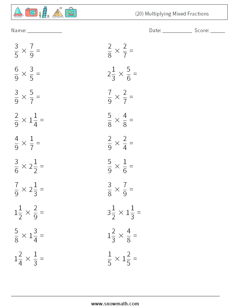 (20) Multiplying Mixed Fractions Maths Worksheets 16