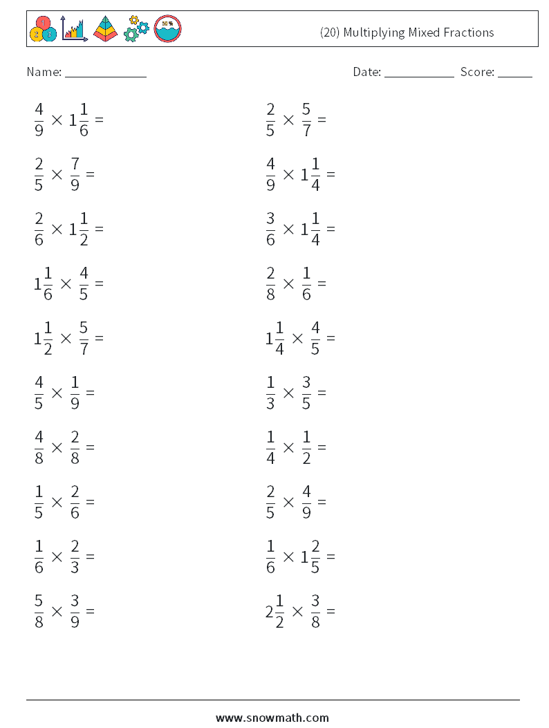 (20) Multiplying Mixed Fractions Maths Worksheets 17