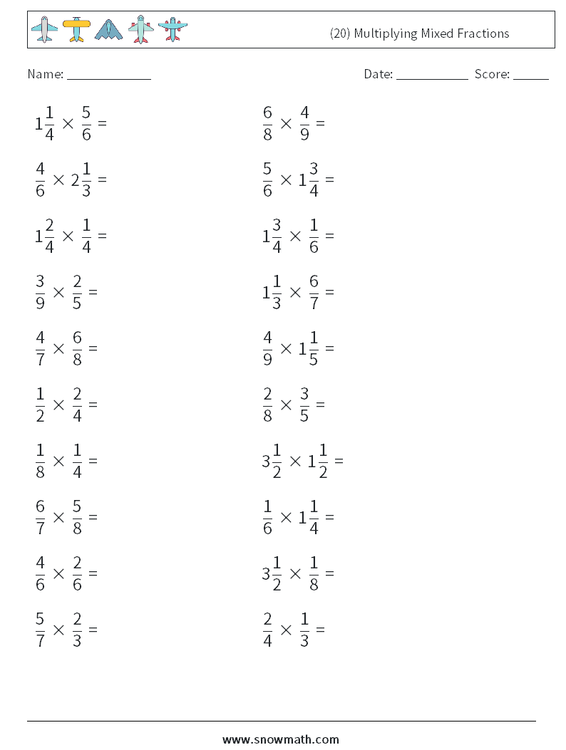 (20) Multiplying Mixed Fractions Maths Worksheets 18