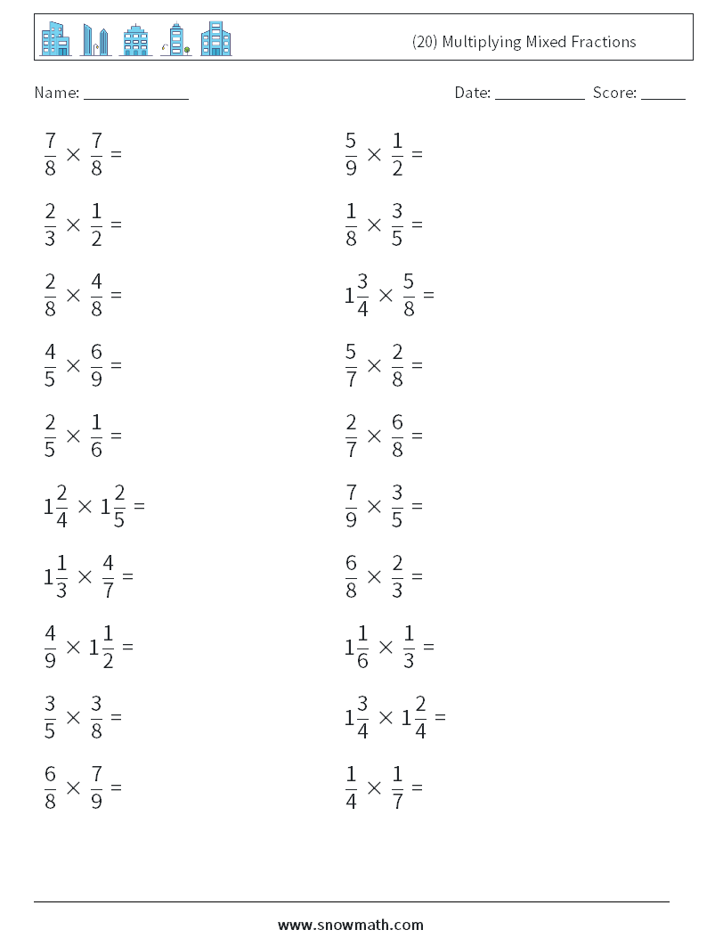 (20) Multiplying Mixed Fractions Maths Worksheets 4