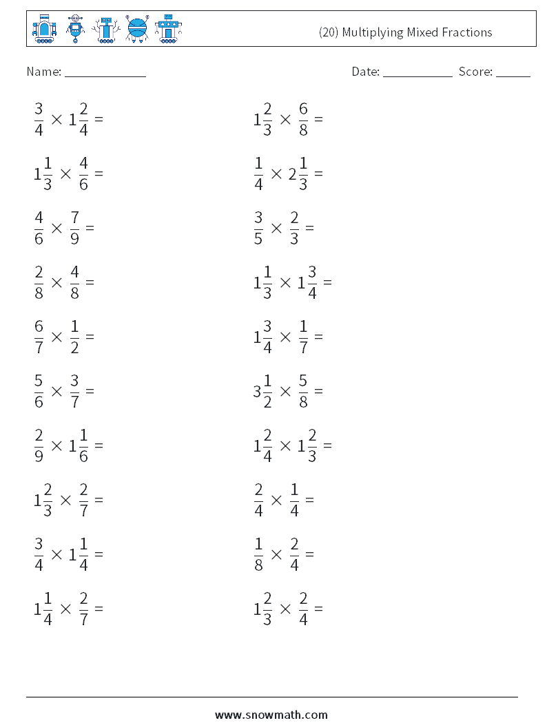 (20) Multiplying Mixed Fractions Maths Worksheets 6