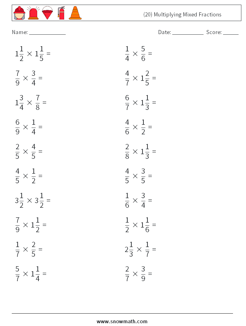 (20) Multiplying Mixed Fractions Maths Worksheets 9