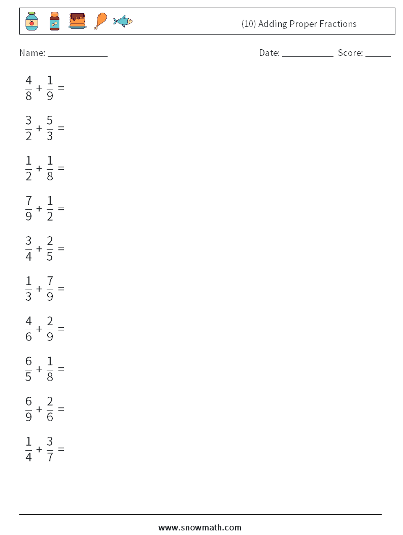 (10) Adding Proper Fractions Maths Worksheets 14