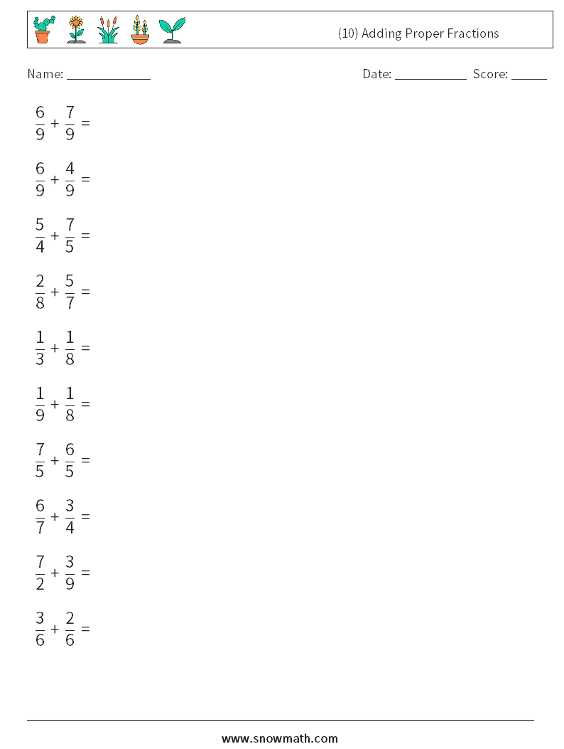 (10) Adding Proper Fractions Maths Worksheets 18