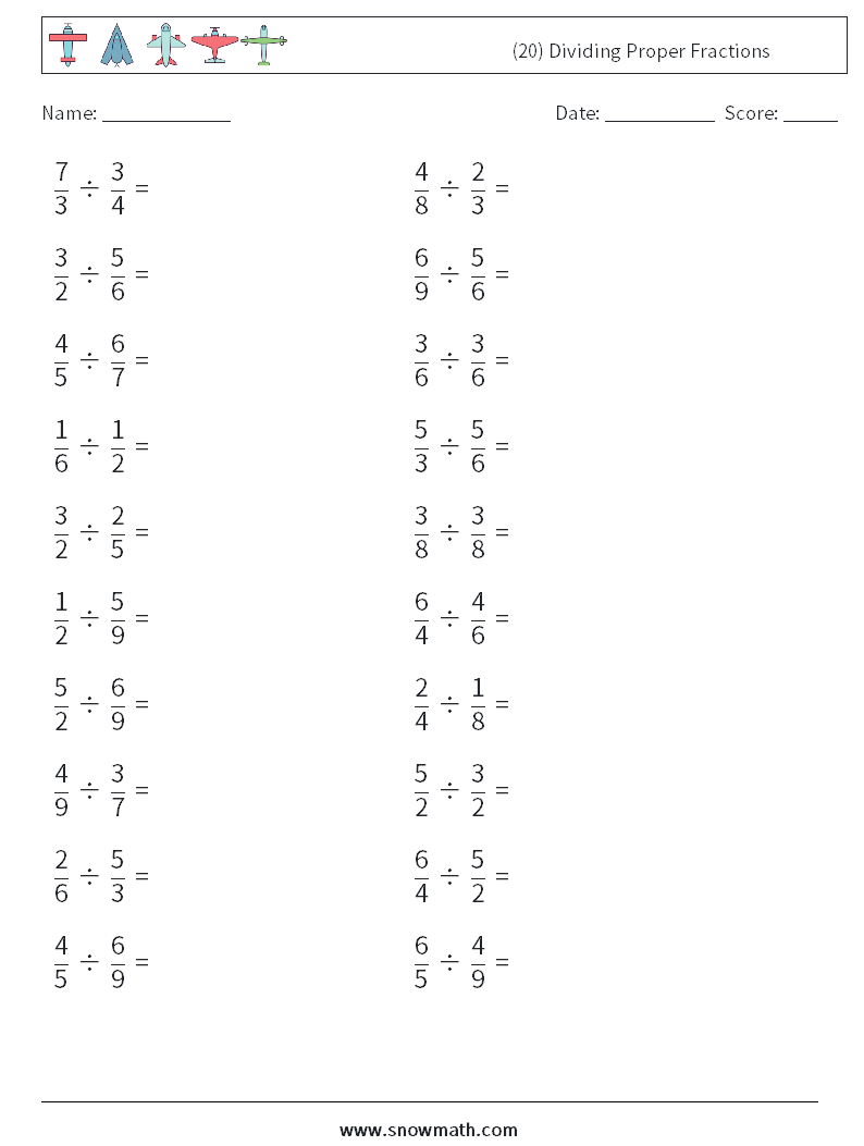 (20) Dividing Proper Fractions Maths Worksheets 15