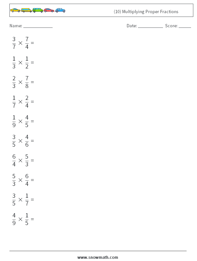 (10) Multiplying Proper Fractions Maths Worksheets 3