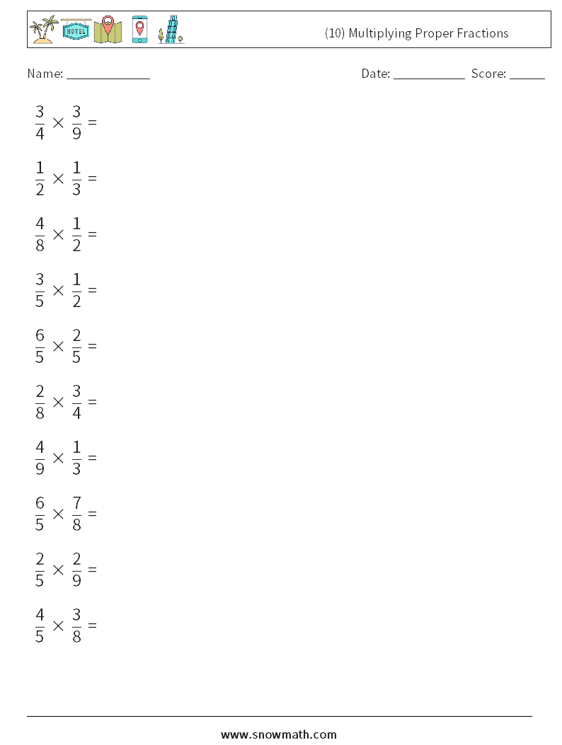 (10) Multiplying Proper Fractions Maths Worksheets 6