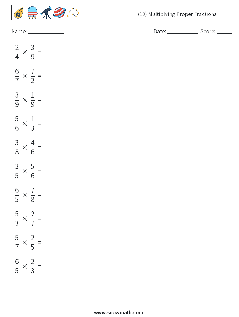 (10) Multiplying Proper Fractions Maths Worksheets 9