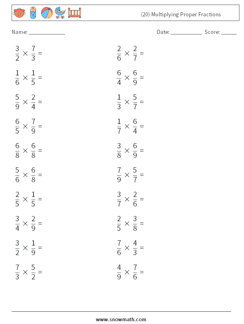 (20) Multiplying Proper Fractions Maths Worksheets 11