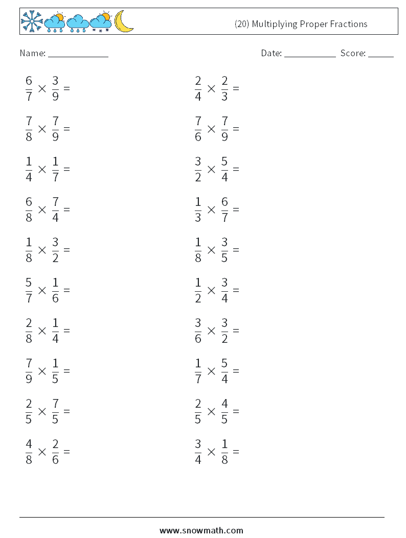 (20) Multiplying Proper Fractions Maths Worksheets 13