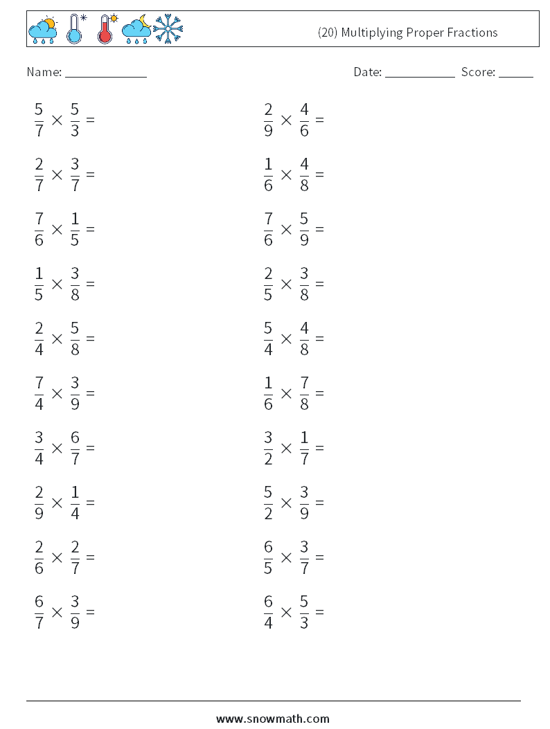 (20) Multiplying Proper Fractions Maths Worksheets 14