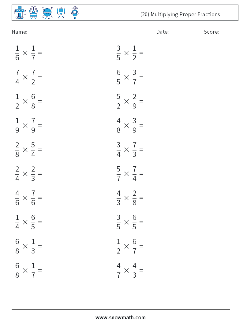 (20) Multiplying Proper Fractions Maths Worksheets 16