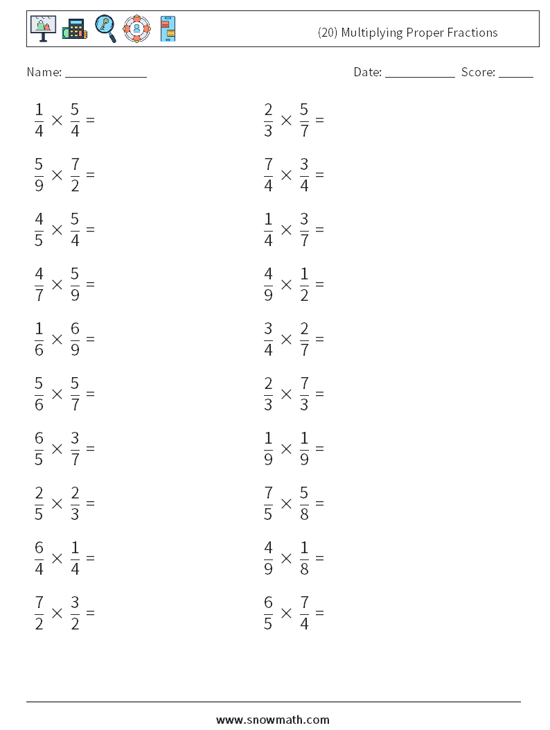 (20) Multiplying Proper Fractions Maths Worksheets 17