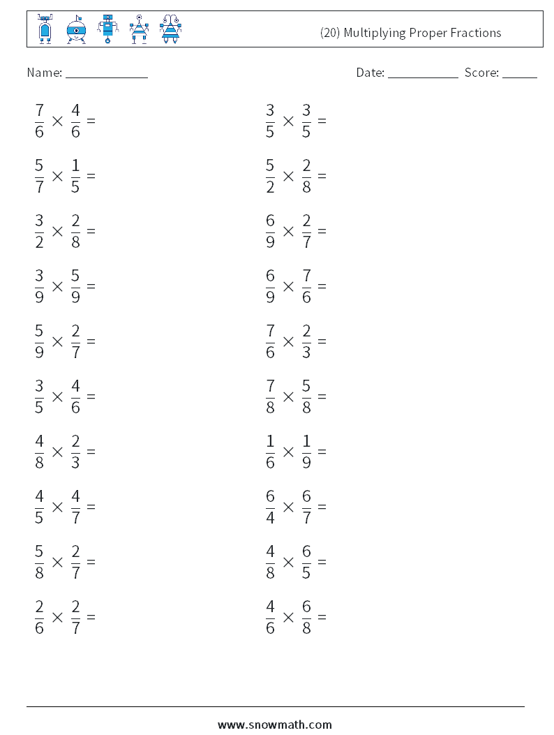 (20) Multiplying Proper Fractions Maths Worksheets 18