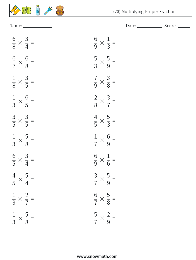 (20) Multiplying Proper Fractions Maths Worksheets 5