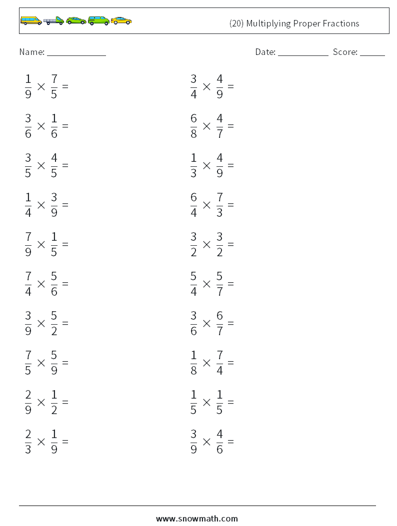 (20) Multiplying Proper Fractions Maths Worksheets 7