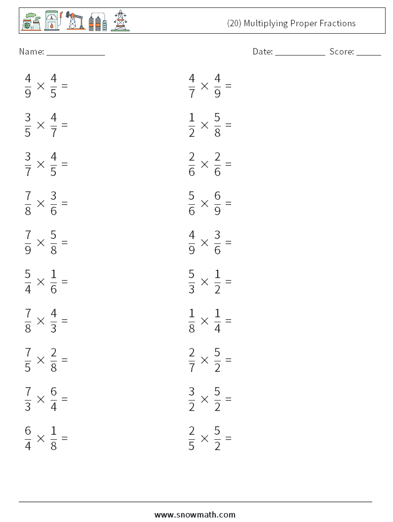 (20) Multiplying Proper Fractions Maths Worksheets 8