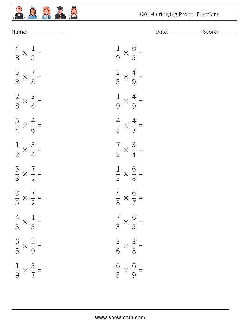 (20) Multiplying Proper Fractions Maths Worksheets 9