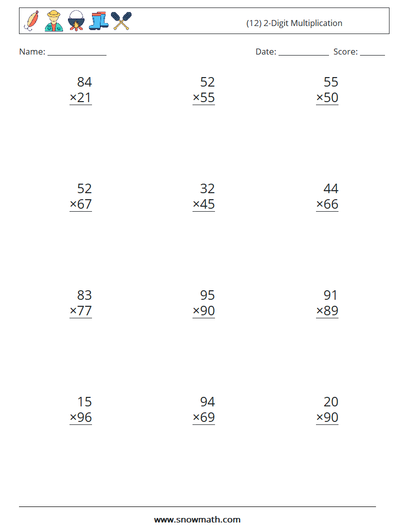 (12) 2-Digit Multiplication Maths Worksheets 10