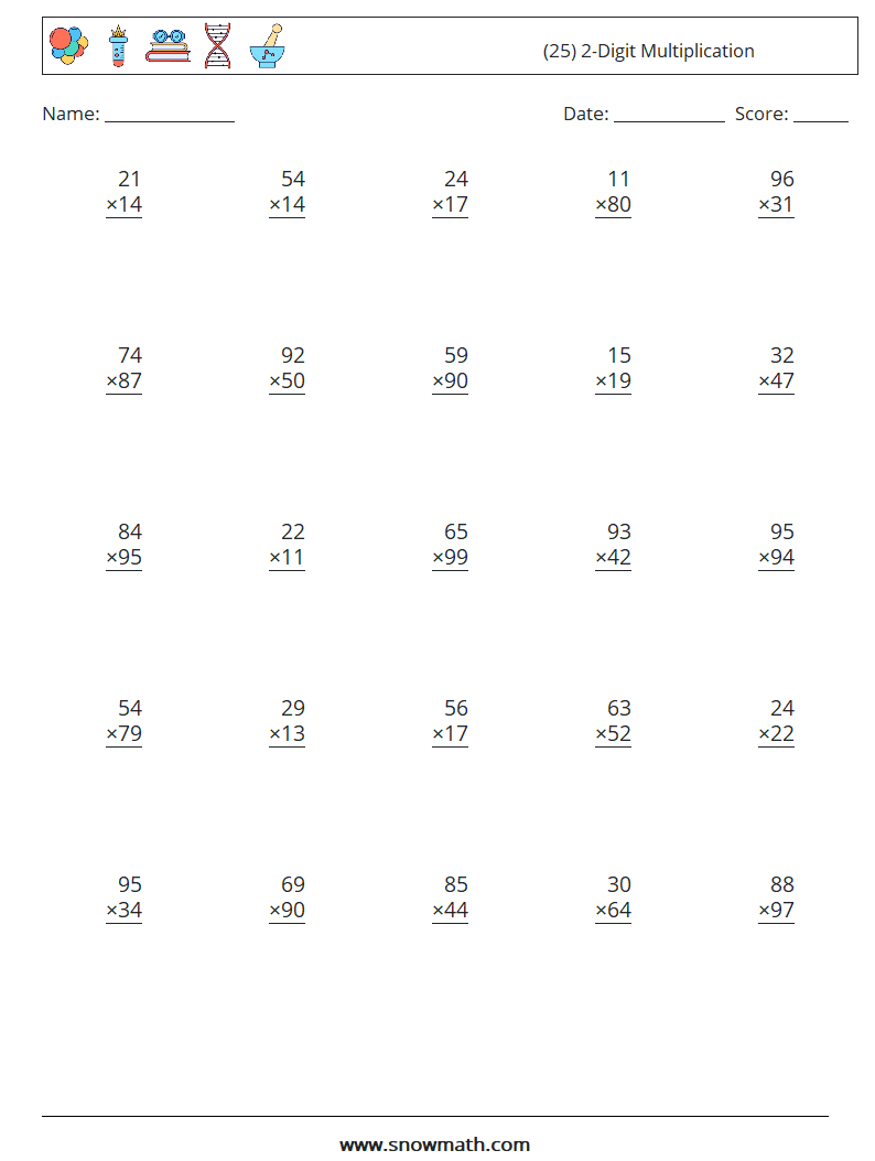 (25) 2-Digit Multiplication Maths Worksheets 14