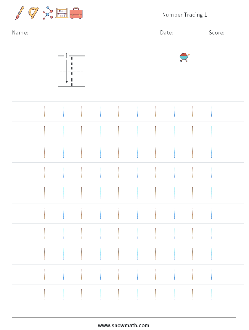 Number Tracing 1 Maths Worksheets 1