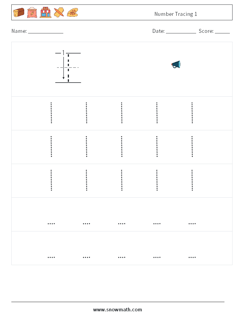 Number Tracing 1 Maths Worksheets 11