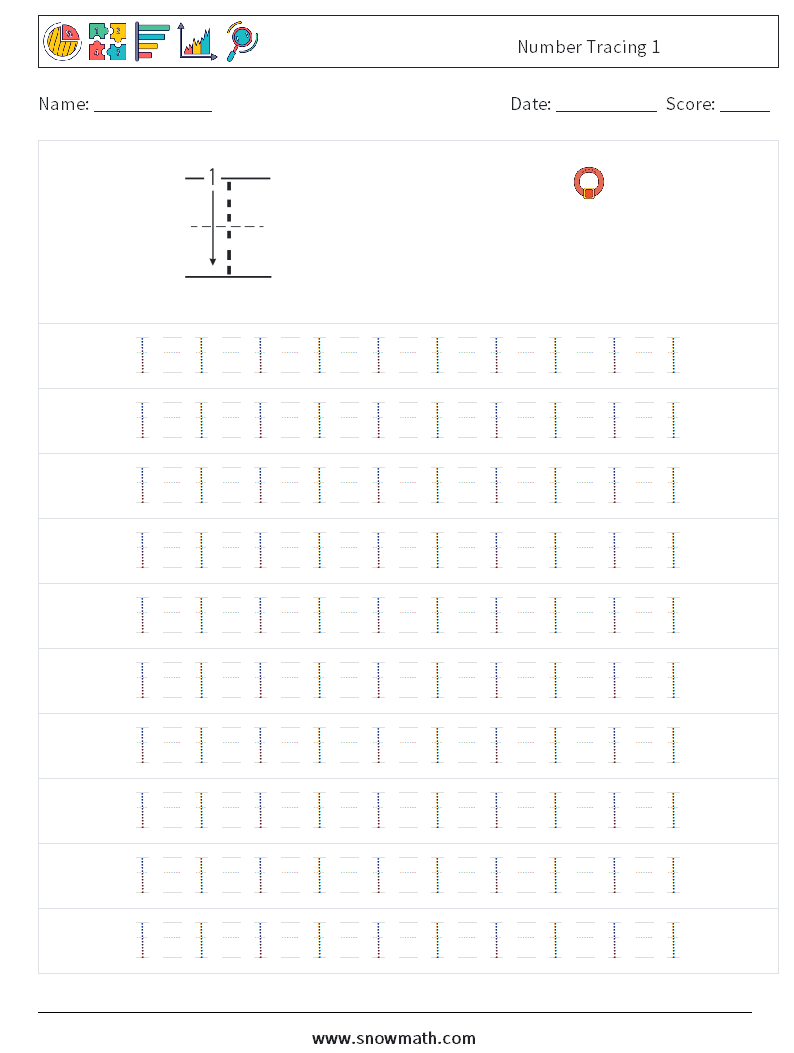 Number Tracing 1 Maths Worksheets 13