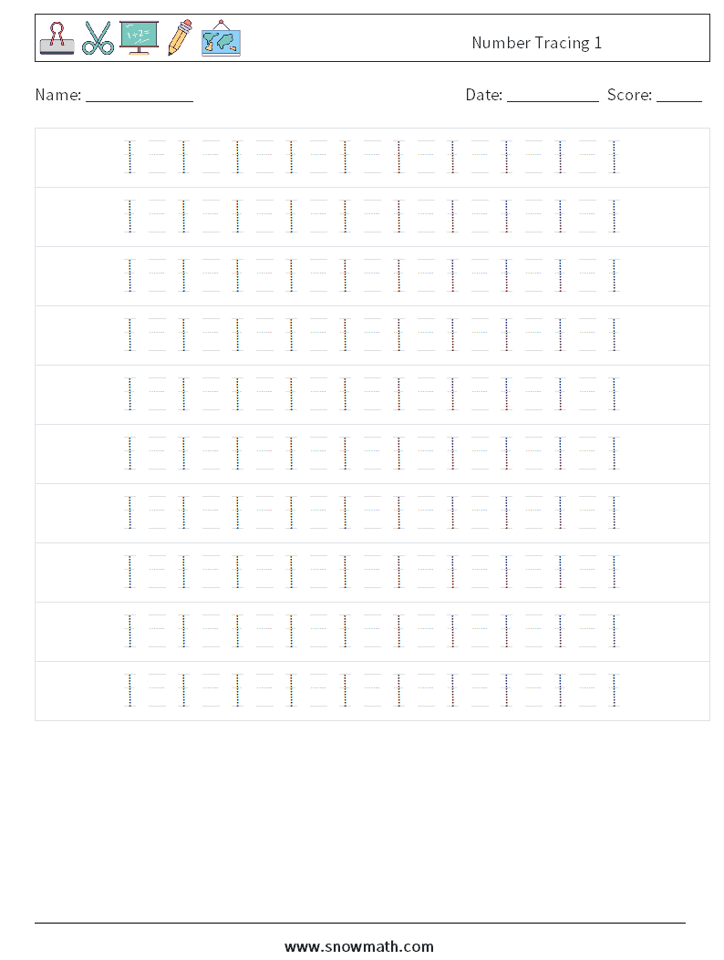 Number Tracing 1 Maths Worksheets 14