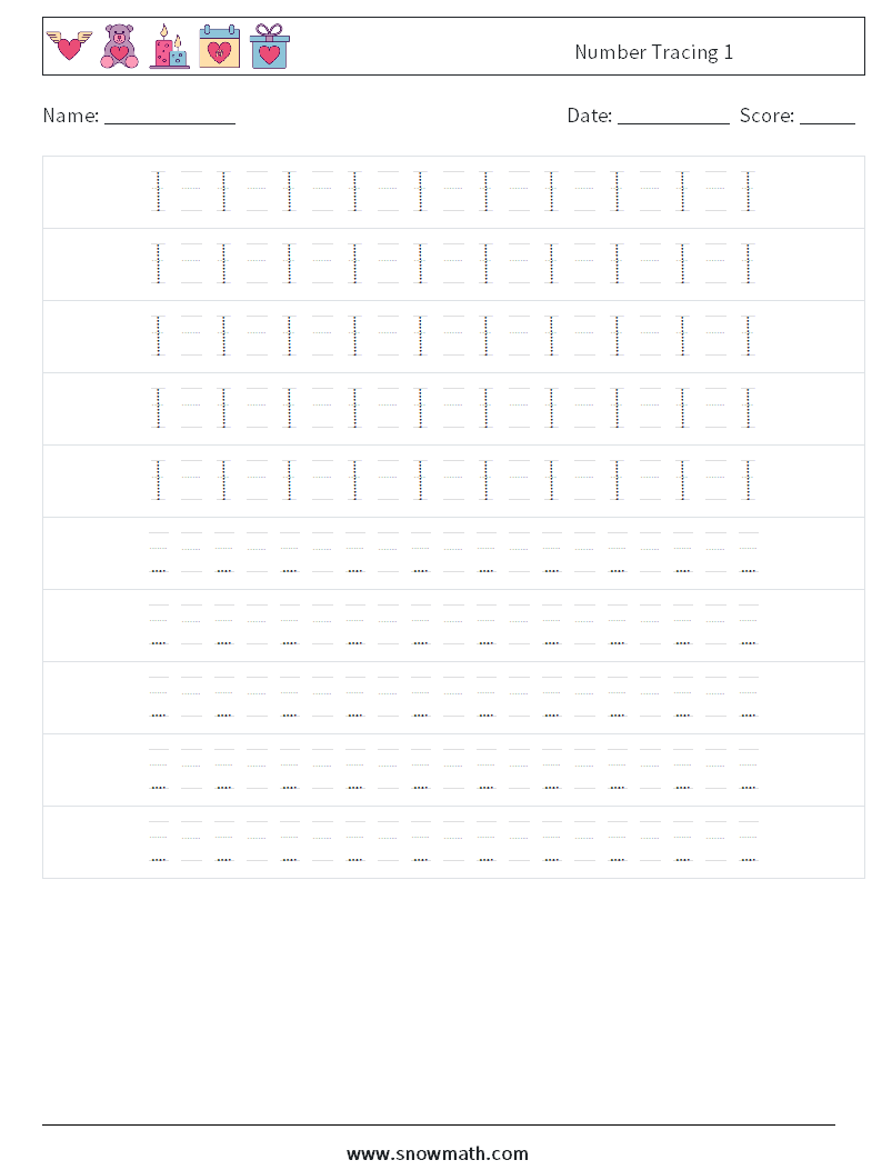 Number Tracing 1 Maths Worksheets 16