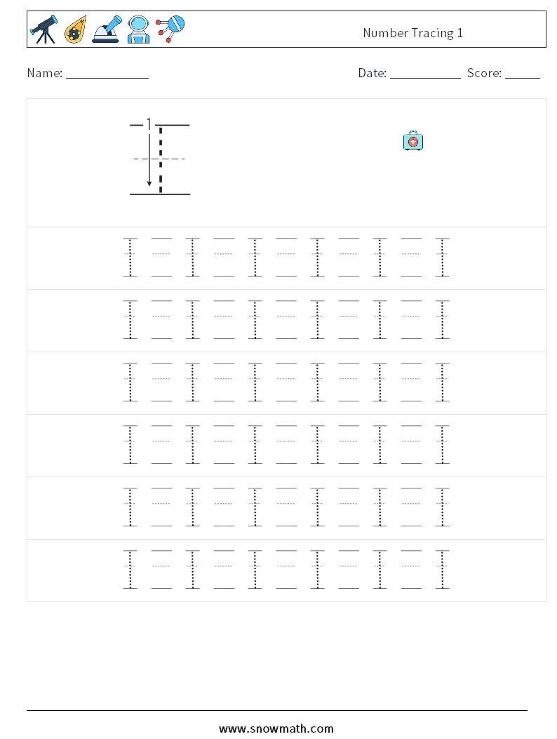 Number Tracing 1 Maths Worksheets 17