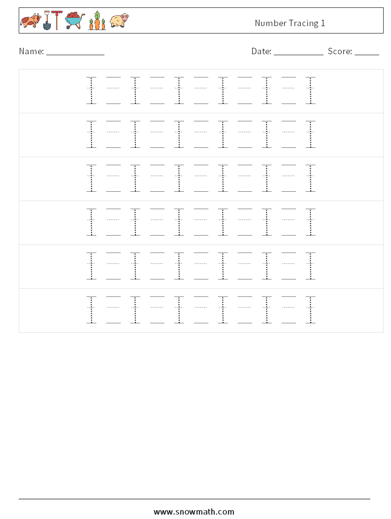 Number Tracing 1 Maths Worksheets 18