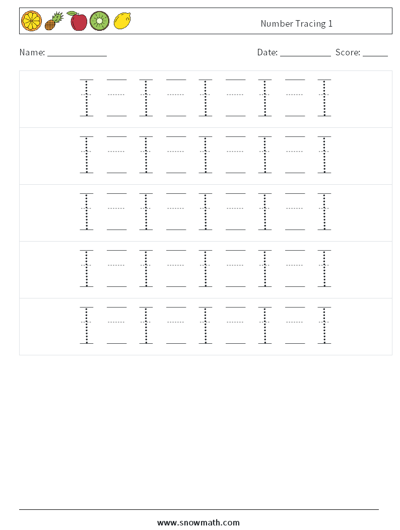 Number Tracing 1 Maths Worksheets 22