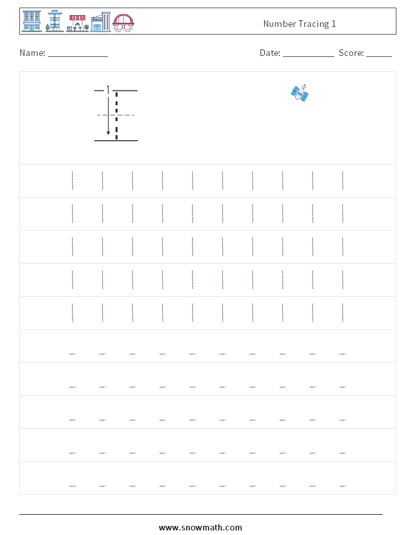 Number Tracing 1 Maths Worksheets 3