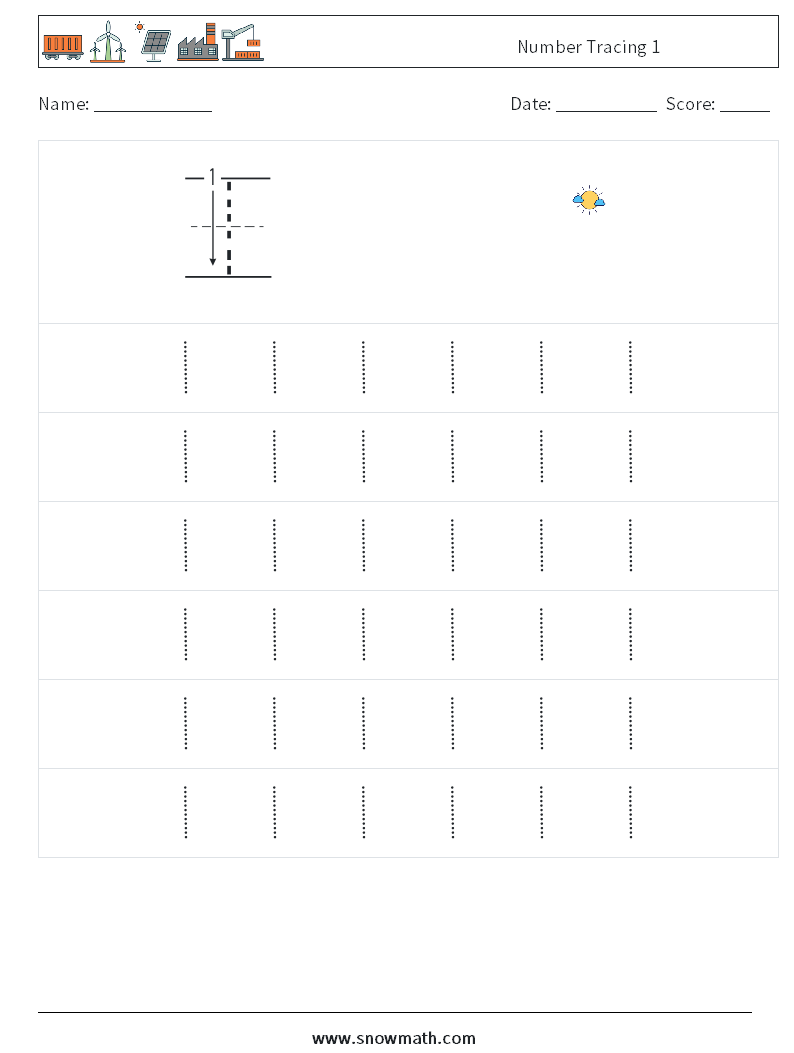 Number Tracing 1 Maths Worksheets 5