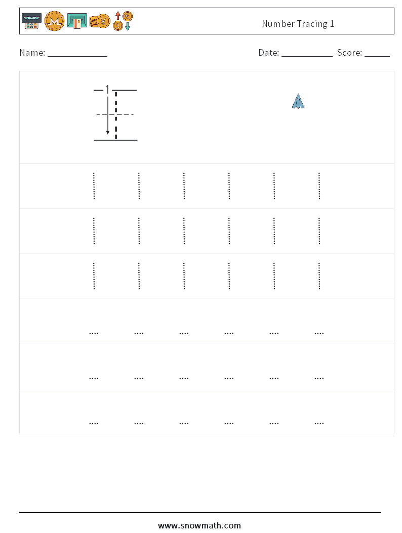 Number Tracing 1 Maths Worksheets 7