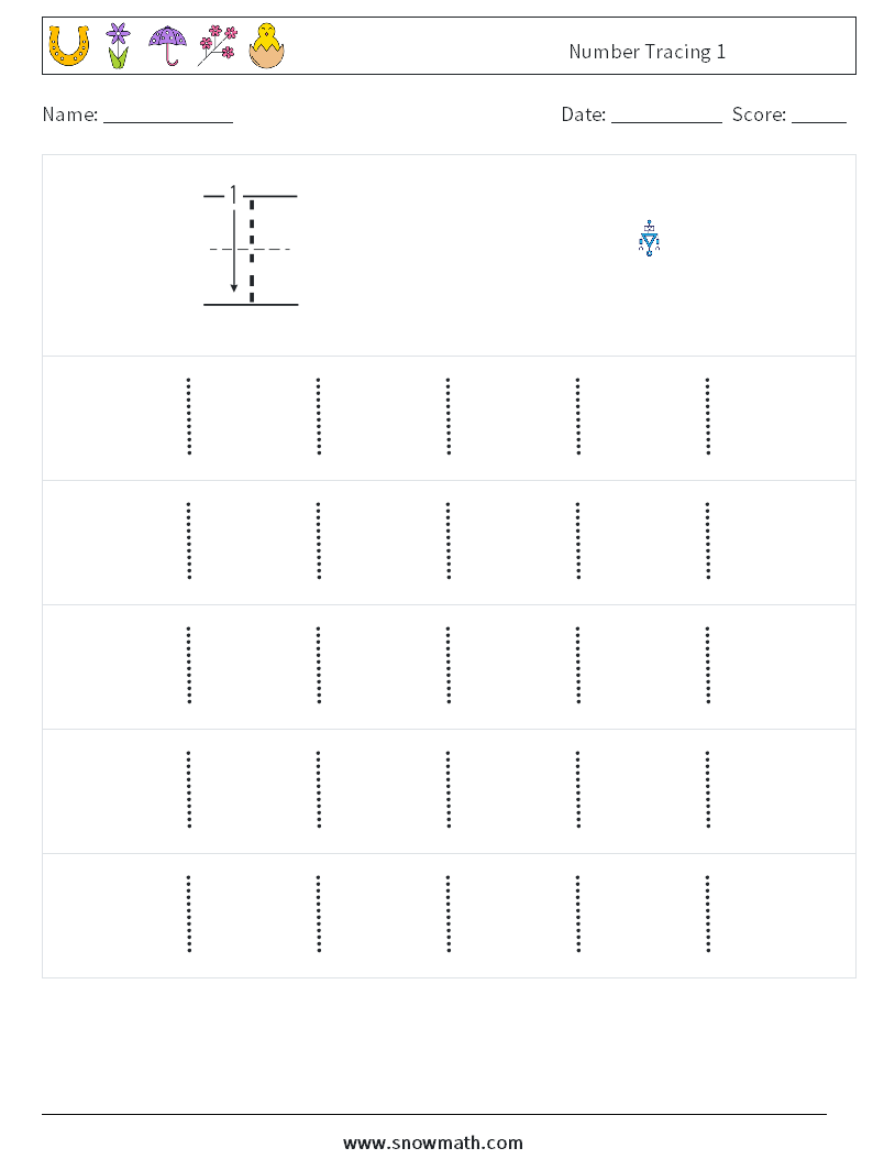 Number Tracing 1 Maths Worksheets 9