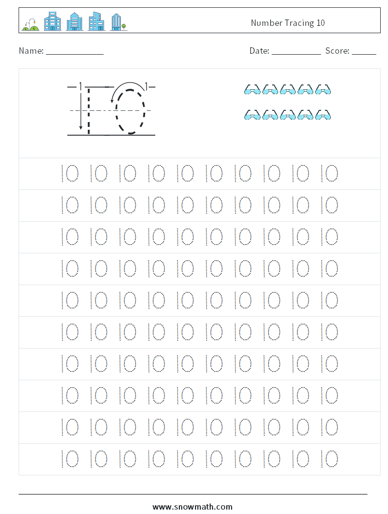 Number Tracing 10 Maths Worksheets 1