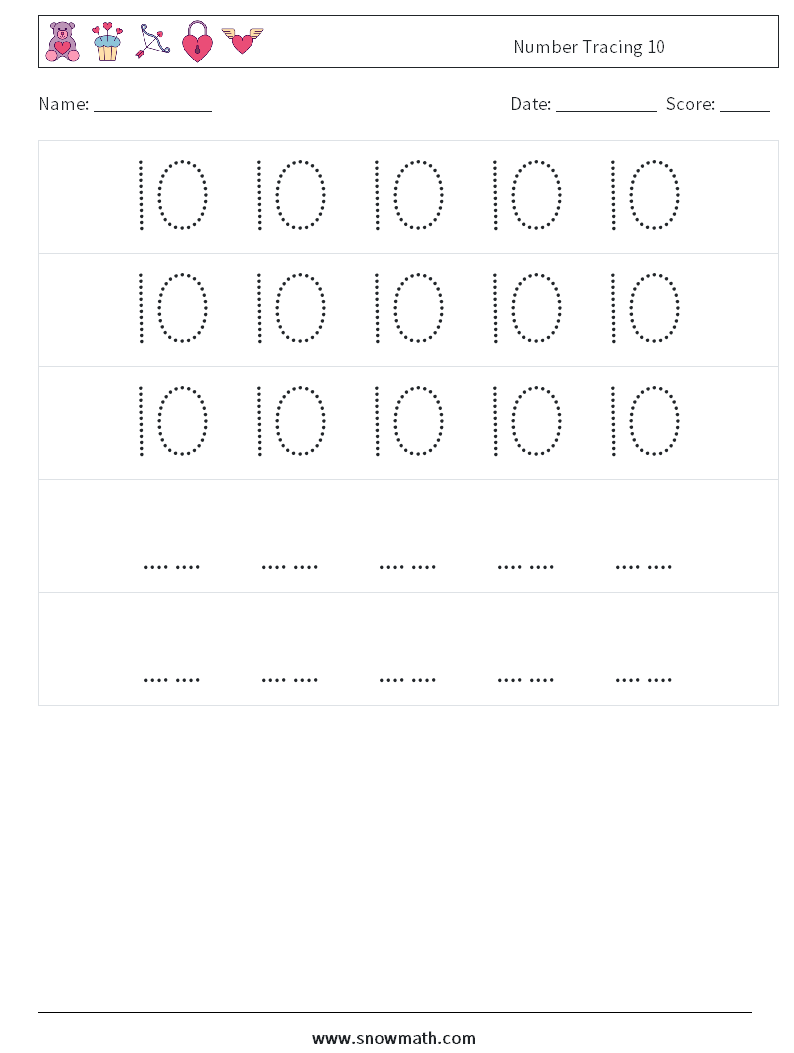 Number Tracing 10 Maths Worksheets 12