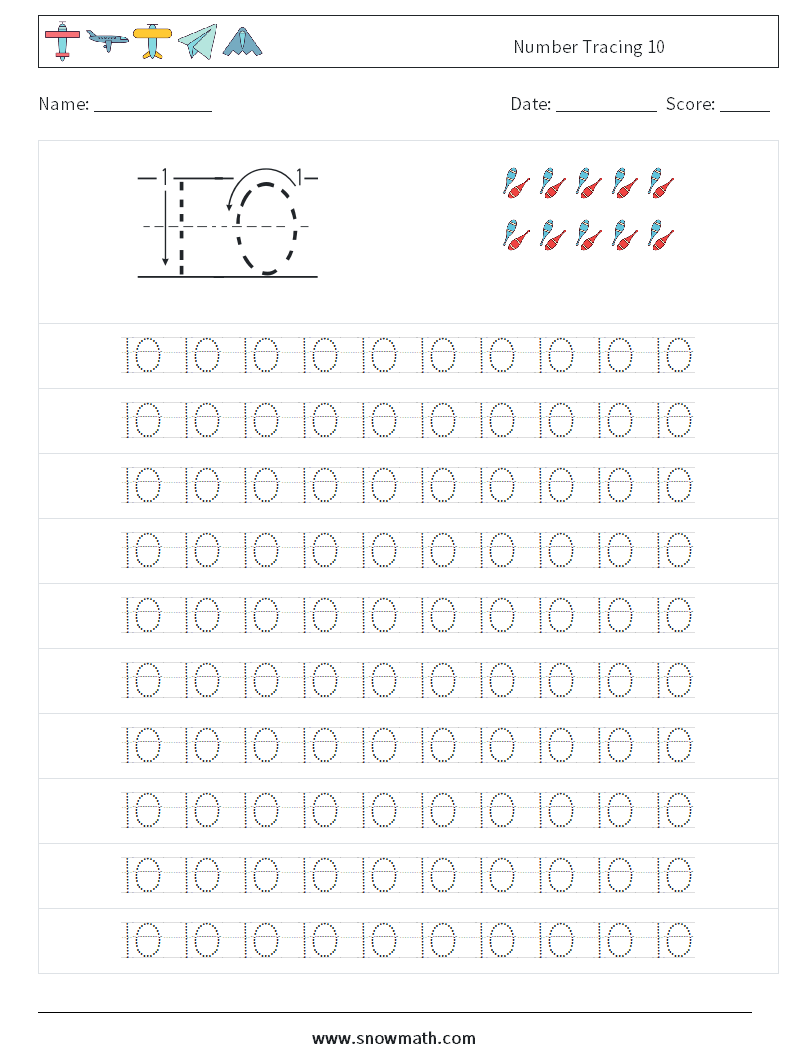 Number Tracing 10 Maths Worksheets 13