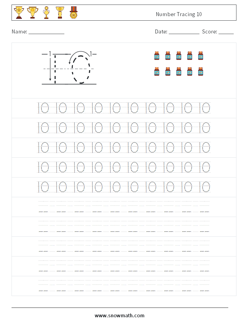 Number Tracing 10 Maths Worksheets 15