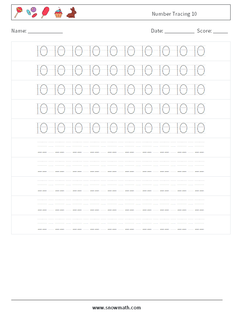 Number Tracing 10 Maths Worksheets 16