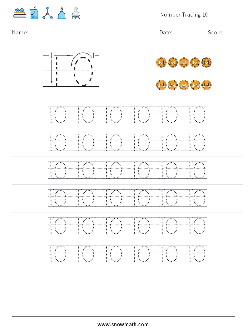 Number Tracing 10 Maths Worksheets 17