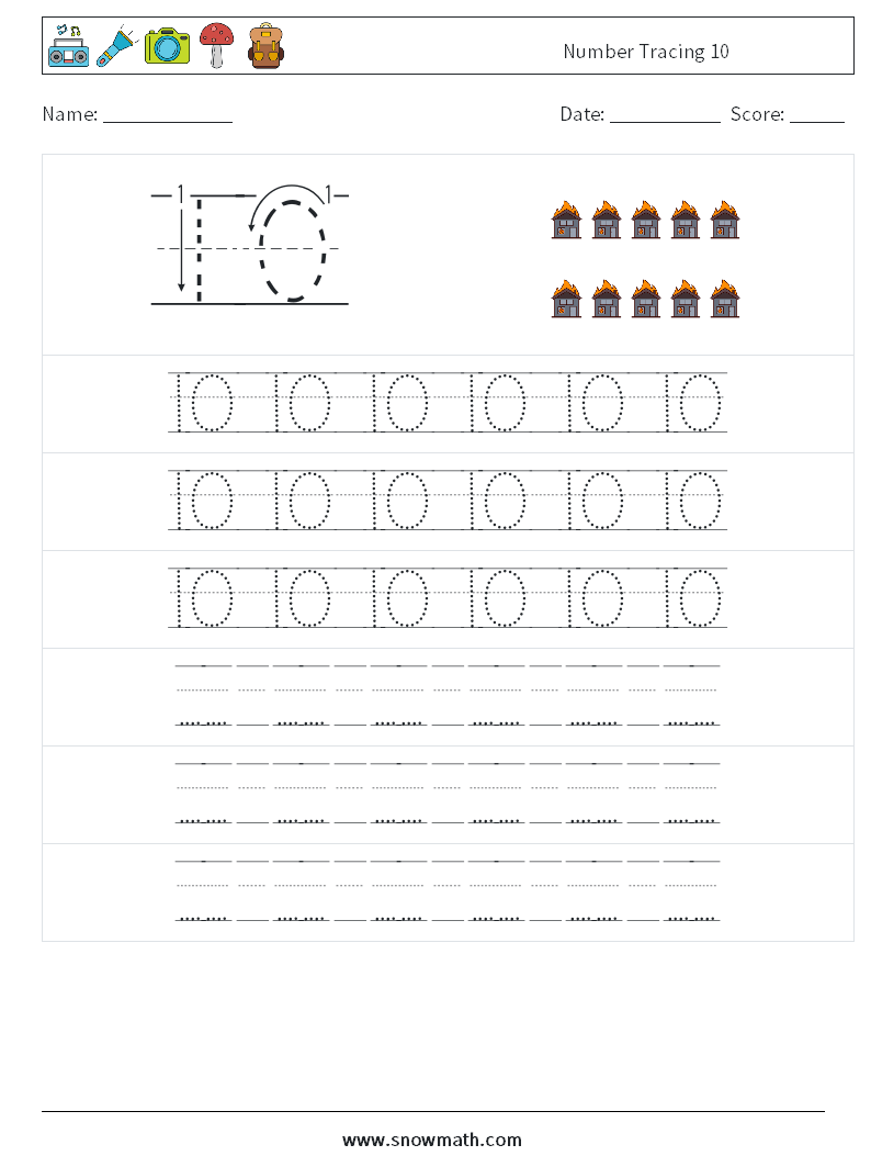 Number Tracing 10 Maths Worksheets 19