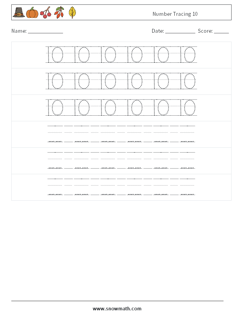 Number Tracing 10 Maths Worksheets 20