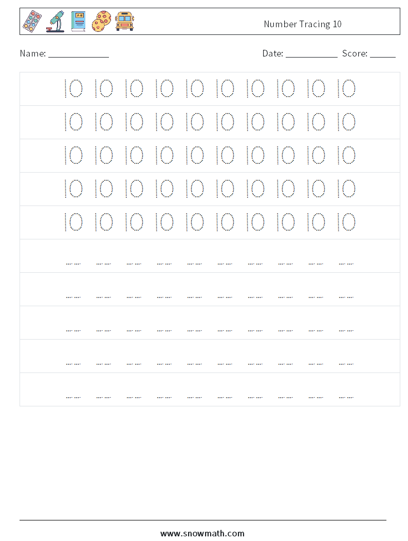 Number Tracing 10 Maths Worksheets 4