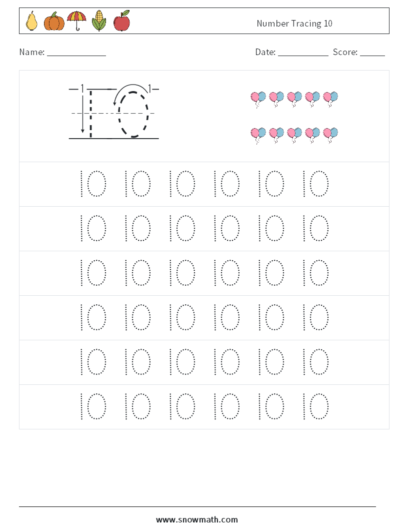 Number Tracing 10 Maths Worksheets 5