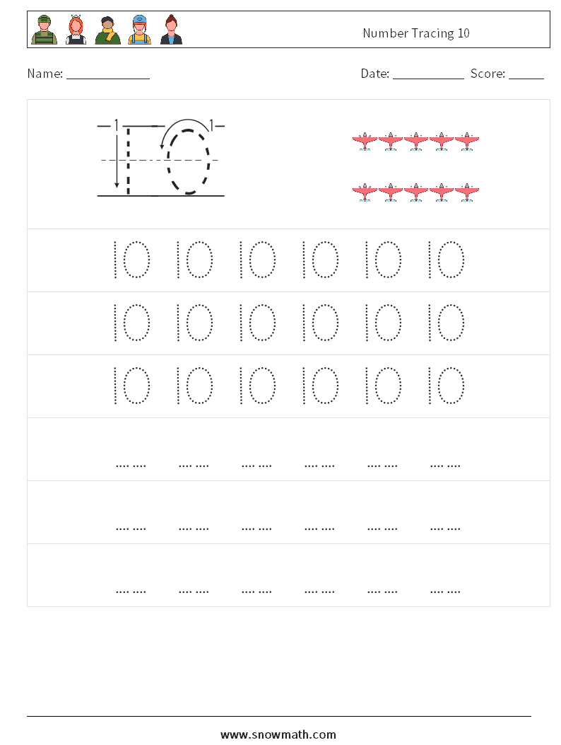 Number Tracing 10 Maths Worksheets 7